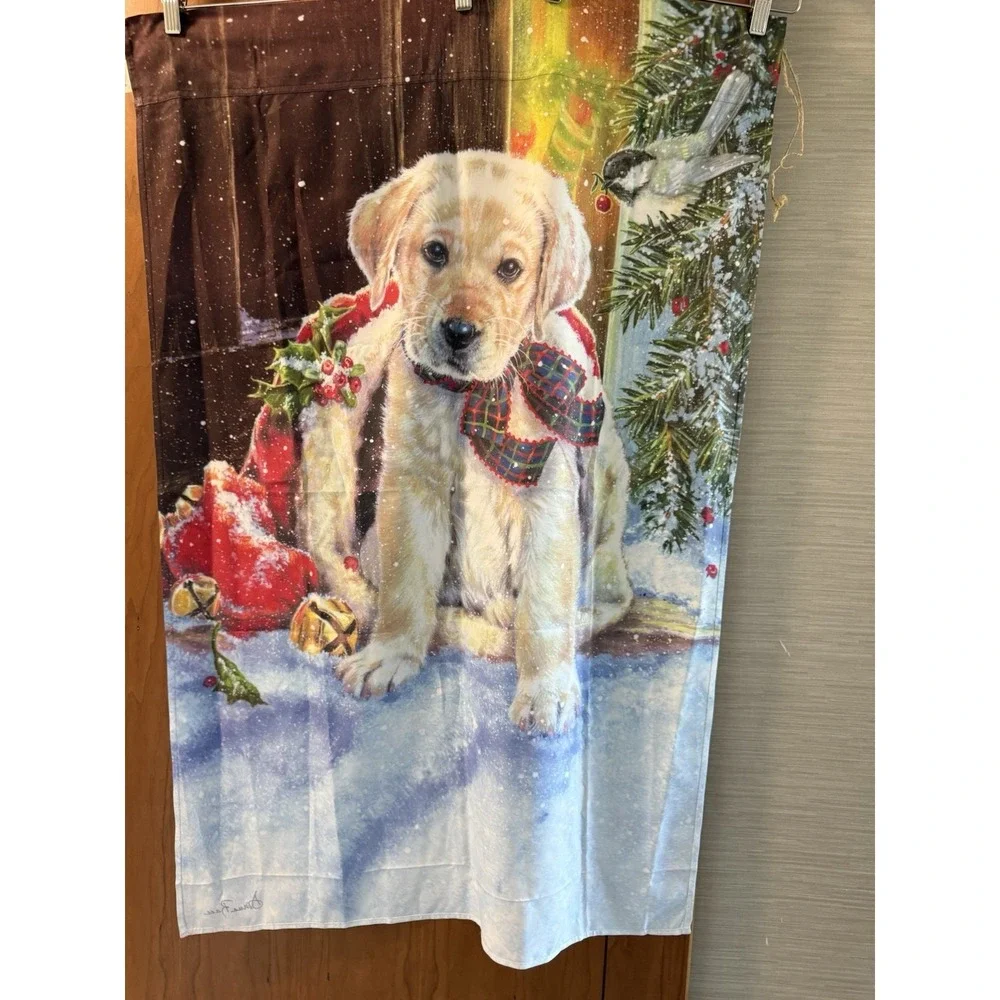 Winter golden retriever dog puppy Christmas Garden Flag Curtain Design Signed